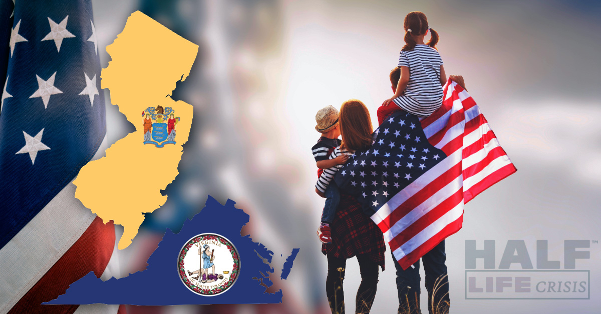 American flag VA map flag NJ Map Flag American family old glory looking into the light 